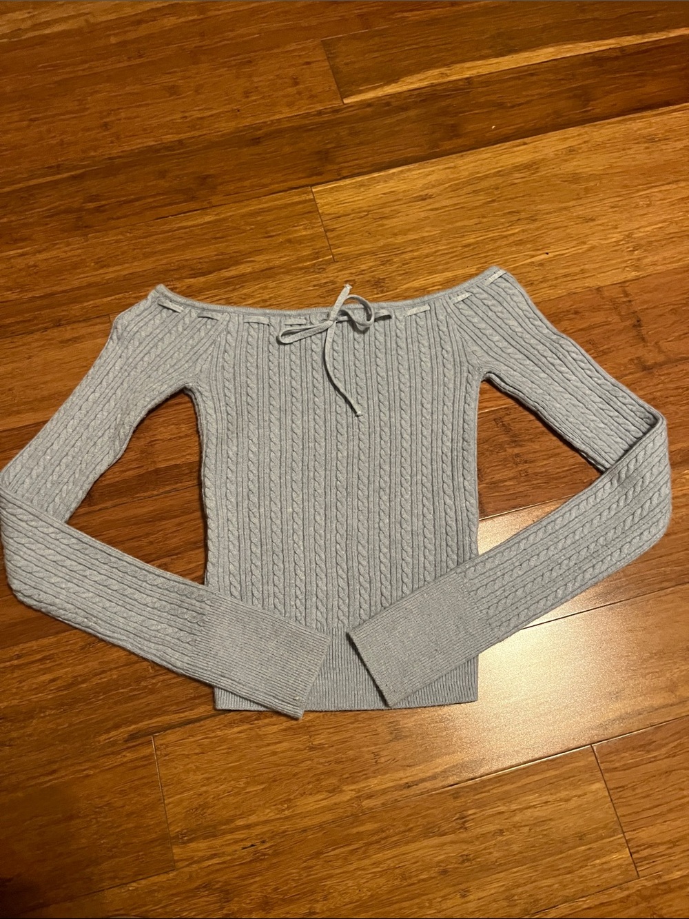 Hollister Light blue Gray Cable-Knit Off-the-Shoulder Sweater